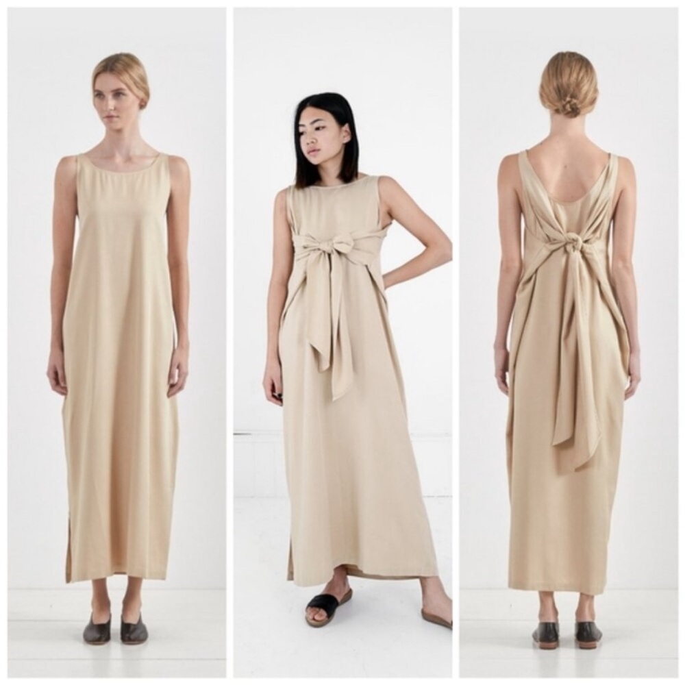 Shaina Mote Tie Dress Sand Lagenlook Oversized convertible Long Baggy Grannycore